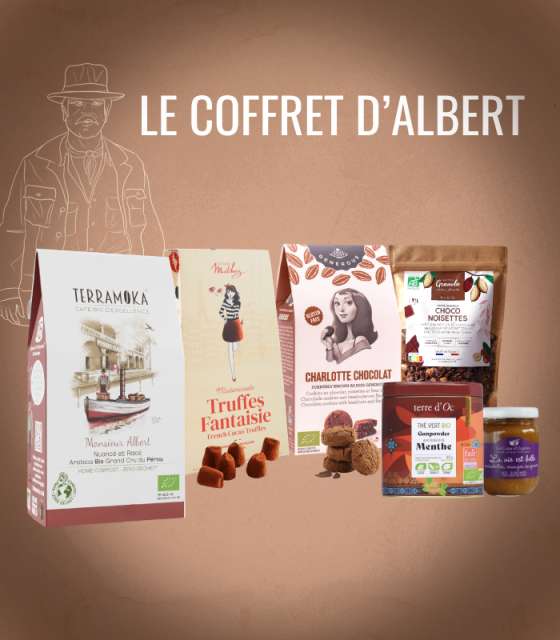 COFFRET ALBERT  offre petit dejeuné,capsule cafe, cafe capsule bio, café capsule nespresso, cafe capsule compatible
