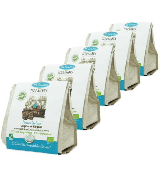 TERRAMOKA - 80 Dosettes de Café SENSEO® – Mister Nelson Décaféiné 100% Bio du Pérou