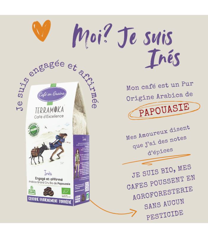 INÈS : CAFÉ BIO EN GRAINS DE PAPOUASIE - AFFIRMÉ ET ENGAGÉ