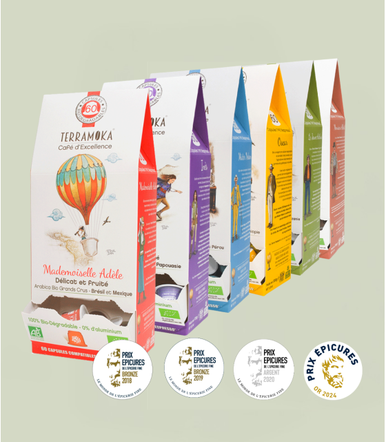 Coffret Découverte 6 Cafés Bio - 360 Capsules Compostables Compatibles Nespresso®