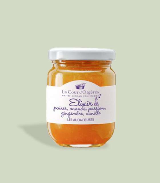 Découvrez notre recette gourmande de confiture à la poire, l'ananas, le gingembre, la vanille et le fruit de la passion Elixir.
